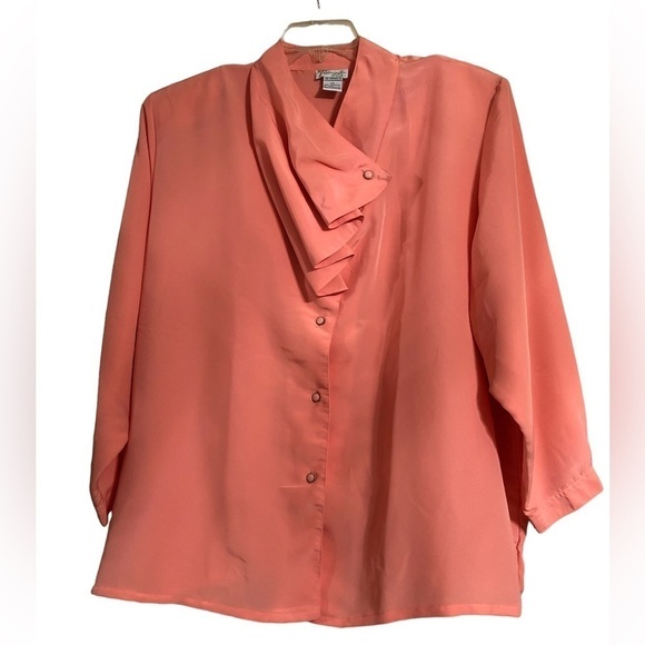 Peach blouse with draped button front - Picture 1 of 4